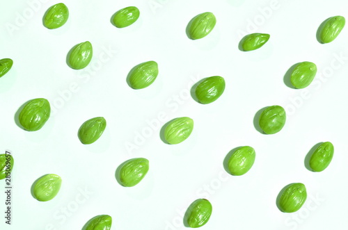 twisted cluster bean seed arranging on white background