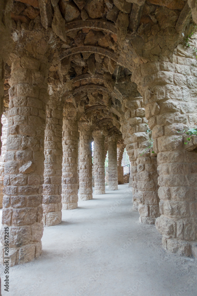 Obraz premium Park Guell with interesting architectural and natural compositions.