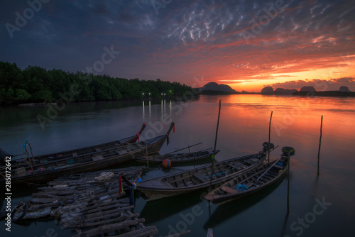 Fototapeta Naklejka Na Ścianę i Meble -  Sunrise at fisherman village Phang Nga Bay