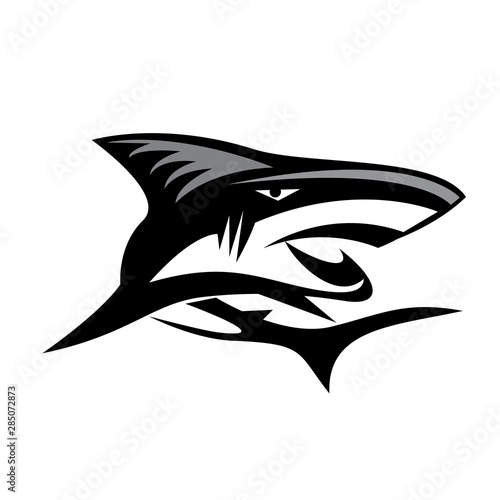 Side view angry swimming shark logo design inspiration