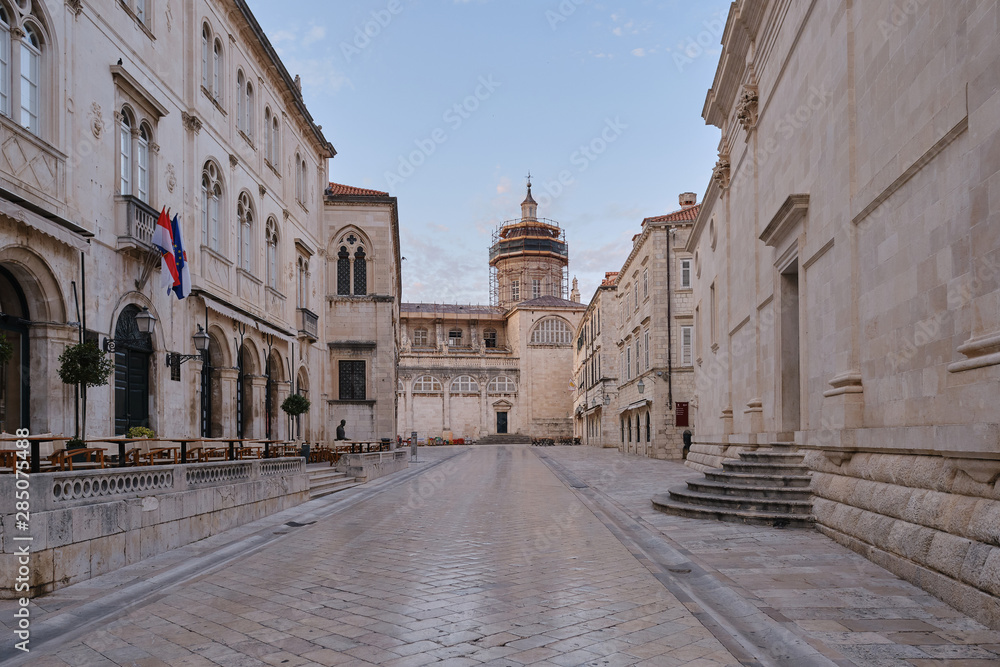 old town Dubrovnik with Cathedral, Croatia. Tourism concept