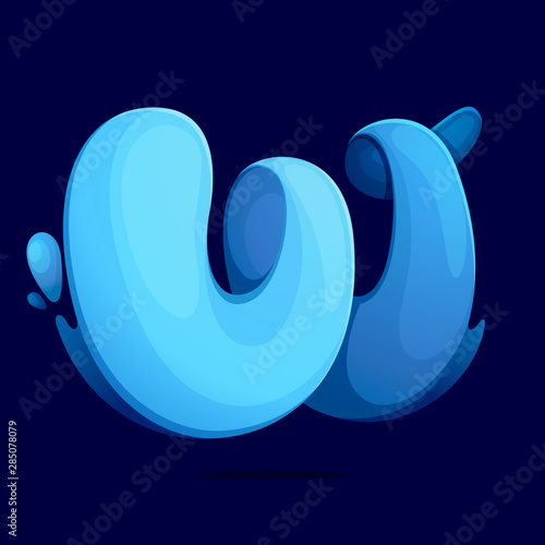 W letter logo ecology stylized with water waves and dew drops.