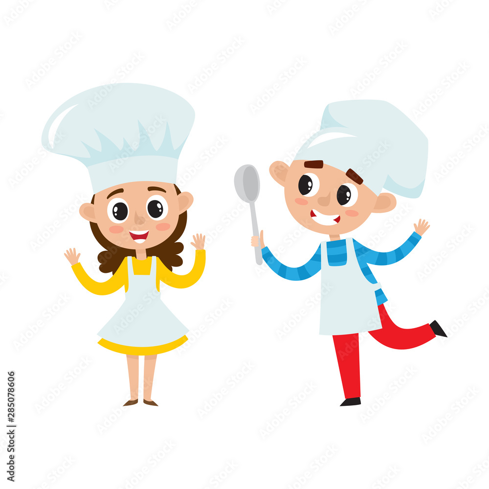 Chefs kids in uniform in restaurant kitchen cooking. Chefs kids in uniform in restaurant kitchen cooking.