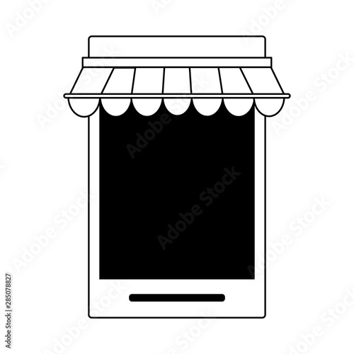 delivery commerce online sales cartoon in black and white