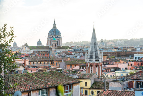 ROME, ITALY - January 17, 2019: Traditional street view of old buildings. Rome is a city and special comune in Italy. With 2.9 million residents. Rome, ITALY