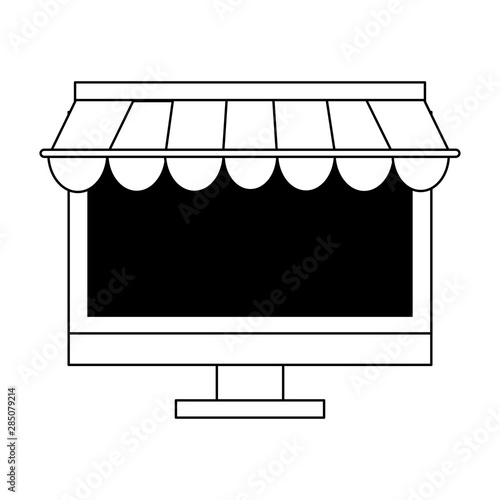 delivery commerce online sales cartoon in black and white