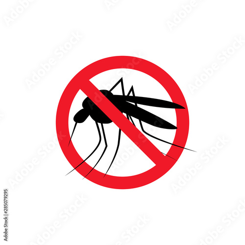 Repellent mosquito stop sign icon. Malaria pest insect anti mosquito warning symbol