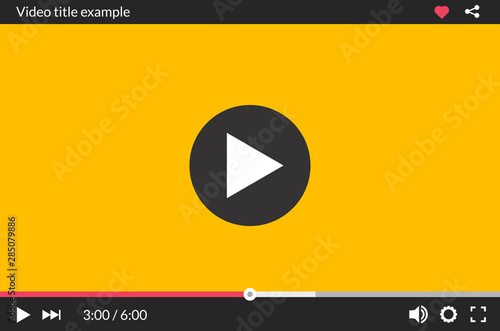 Video player interface web screen template. Media player window bar design mockup