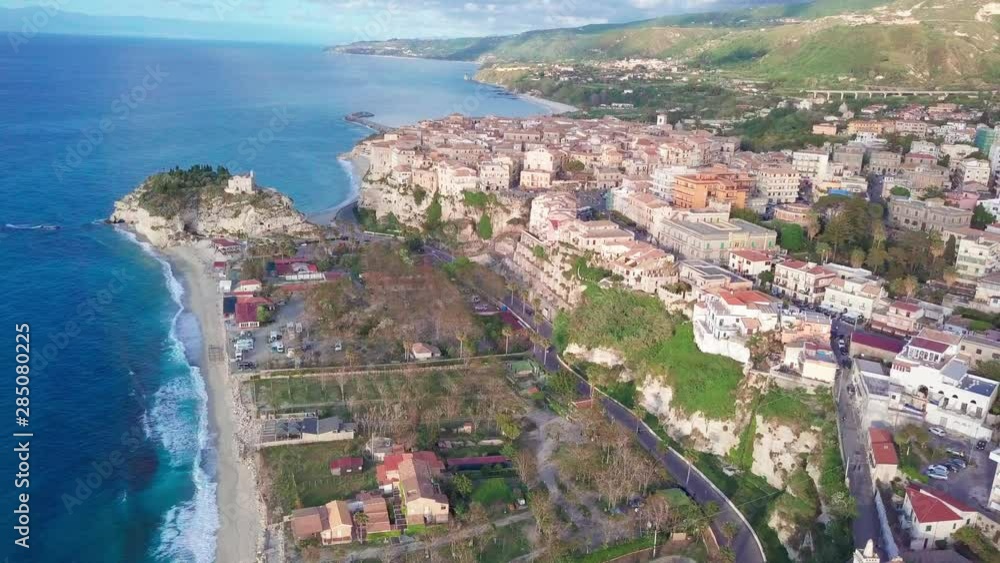 Aerial view of Tropea on high cliffs by Tyrrhenian sea, Calabria, Italy Aerial view of Tropea on high cliffs by Tyrrhenian sea, Calabria, Italy