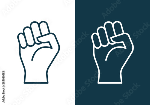 Fist hand power logo. Protest strong fist raised fight icon, rebel illustration