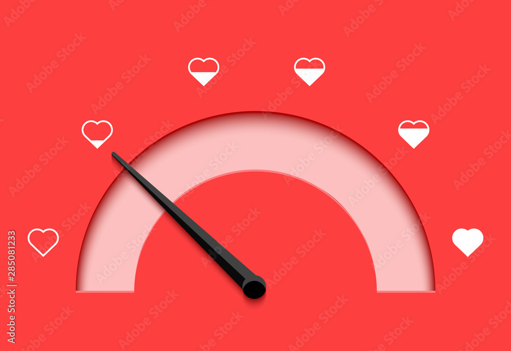 Love meter heart indicator. Love day full test valentine background card progress Love meter heart indicator. Love day full test valentine background card progress