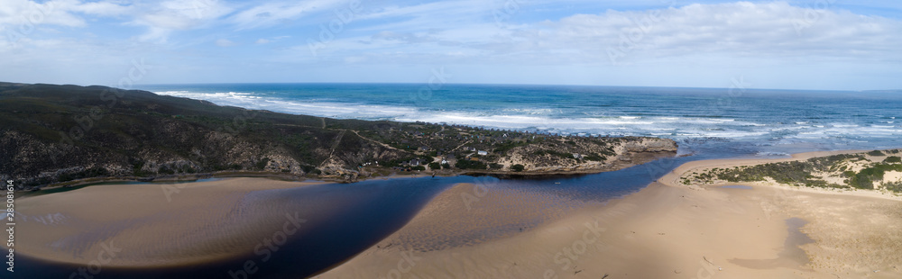 Aerial views over the Duiwenhoksriver estuary in the garden route in south africa