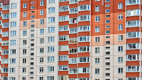 Facade of multistory apartment house. Urban landscape. Wonderful modern building. Block of flats.