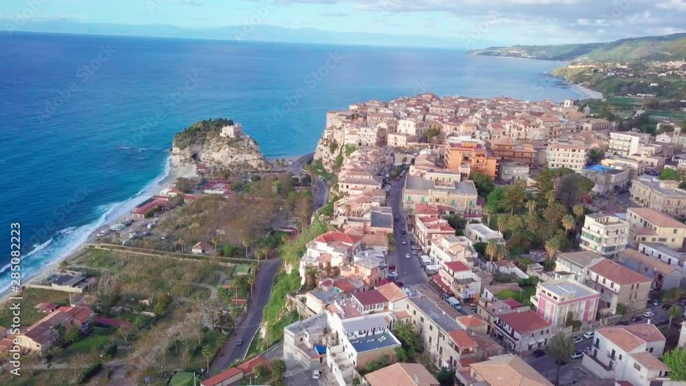 Aerial view of Tropea on high cliffs by Tyrrhenian sea, Calabria, Italy Aerial view of Tropea on high cliffs by Tyrrhenian sea, Calabria, Italy