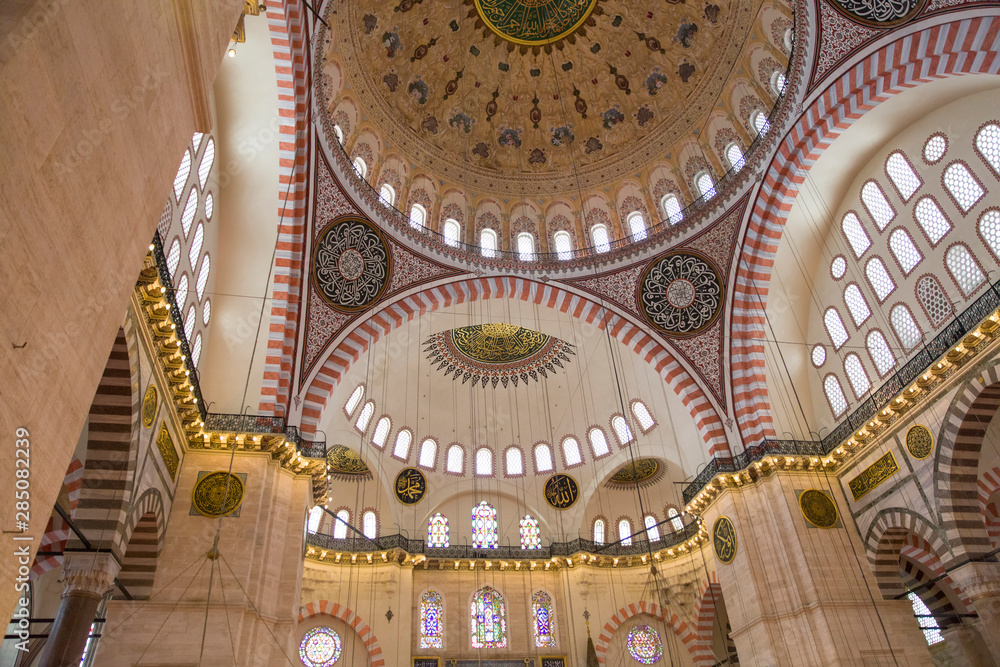 Interior of the Suleiman Mosque (Suleymaniye Camii), grand 16th-century mosque in Istanbul