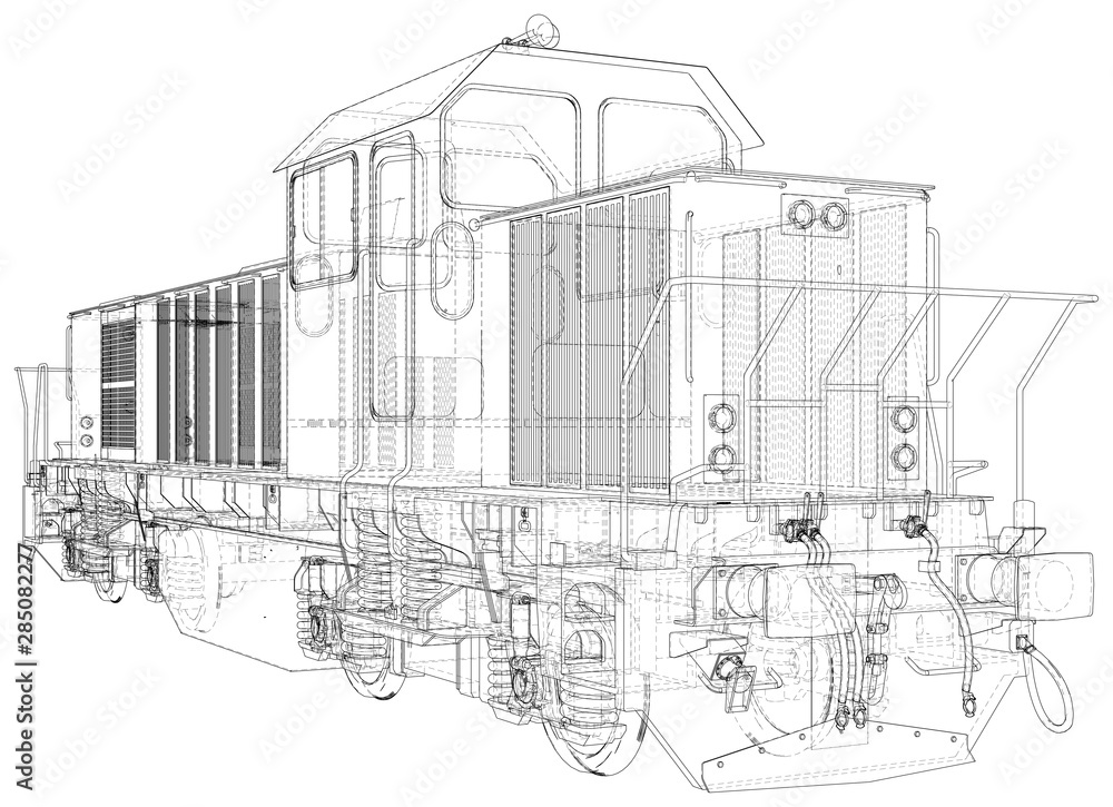 Train. EPS10 format. Vector created of 3d, Wire-frame.