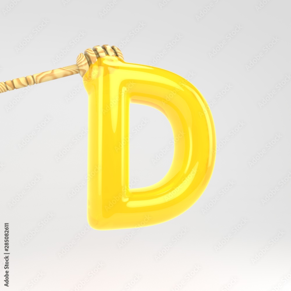 Letter D uppercase. Honey font with dipper isolated on white background ...
