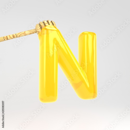 Letter N uppercase. Honey font with dipper isolated on white background.