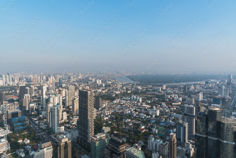 Landscape of Cityscape view of  bangkok with blue sky and cloud