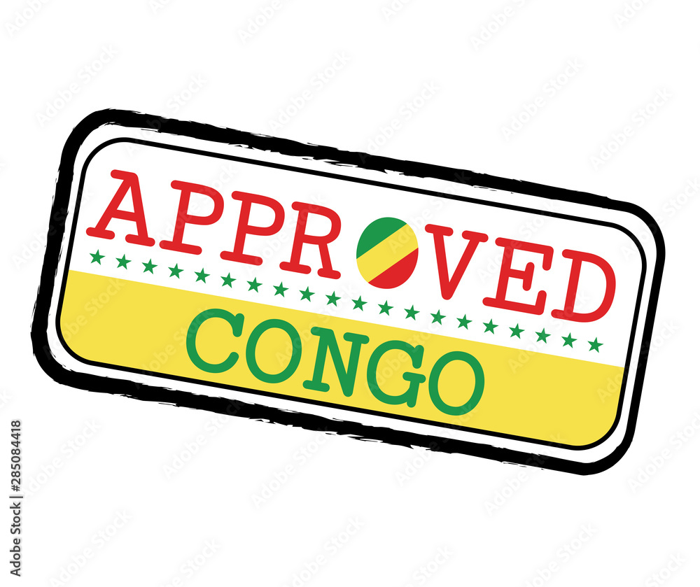 Fototapeta premium Vector Stamp of Approved logo with Congo Flag in the shape of O and text Congo.