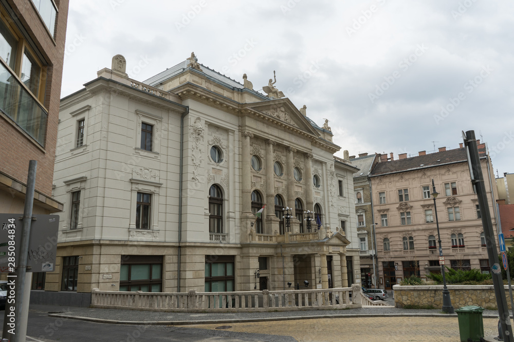 Budapest / Hungary - July 28 2019: theater in small roads of Budapest, Hungary. Baroque building in a city.