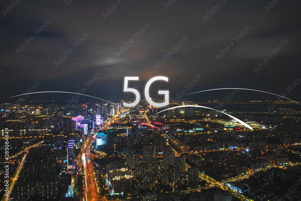 5G smart city, night view concept