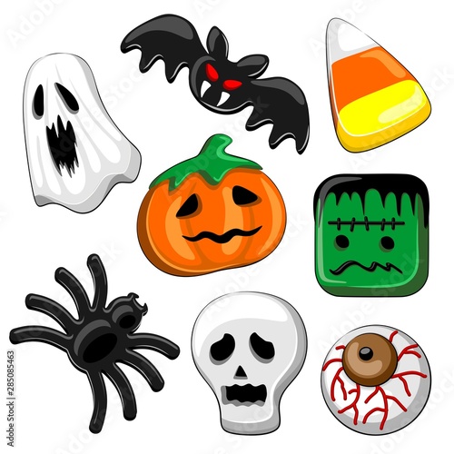 Halloween Candies Set of 8 Vector elements isolated on White   