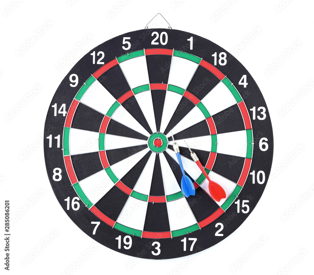 Dartboard with darts isolated on white background Dartboard with darts isolated on white background