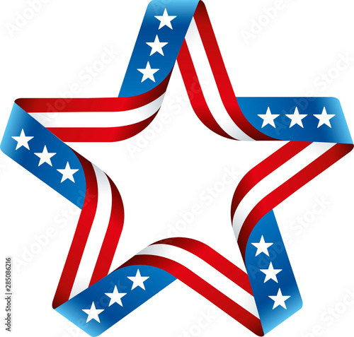 Ribbon badge star with american flag colors. Isolate.