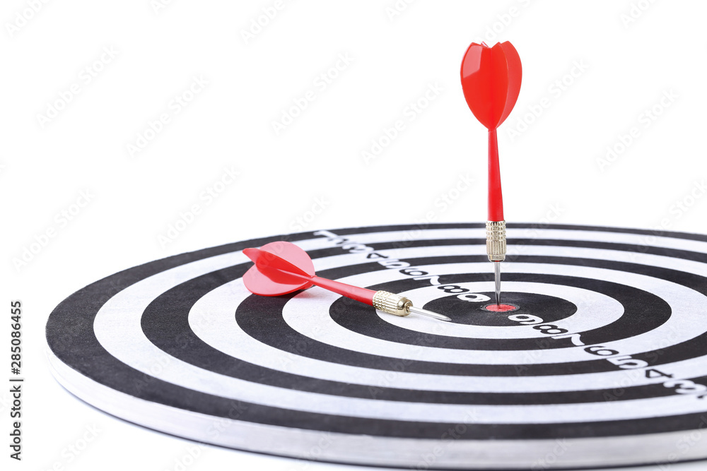 Dartboard with darts on white background Dartboard with darts on white background