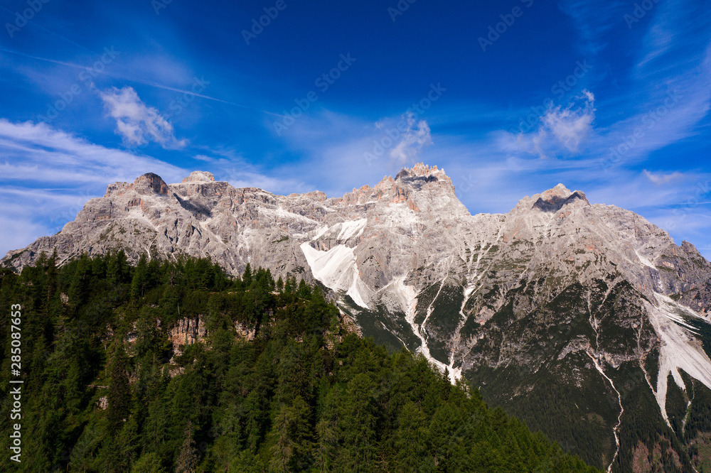 Panoramic view of the Dolomites. Drone photography