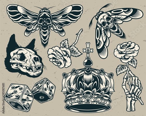 Vintage monochrome tattoos set