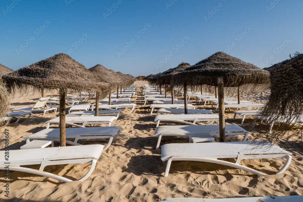 Beach hammocks in La Barrosa, Sancti Petri, Cadiz