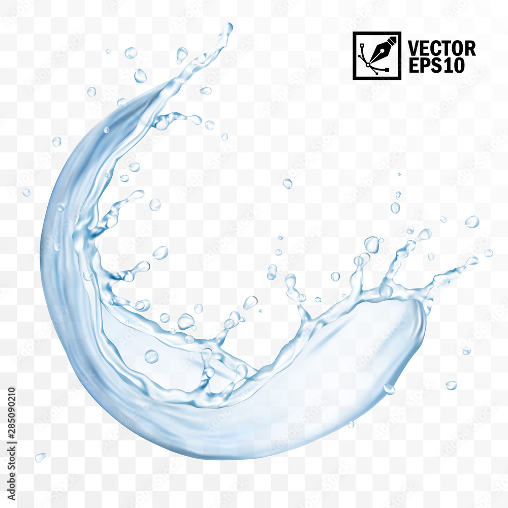 Realistic transparent isolated vector circle splash of water with drops