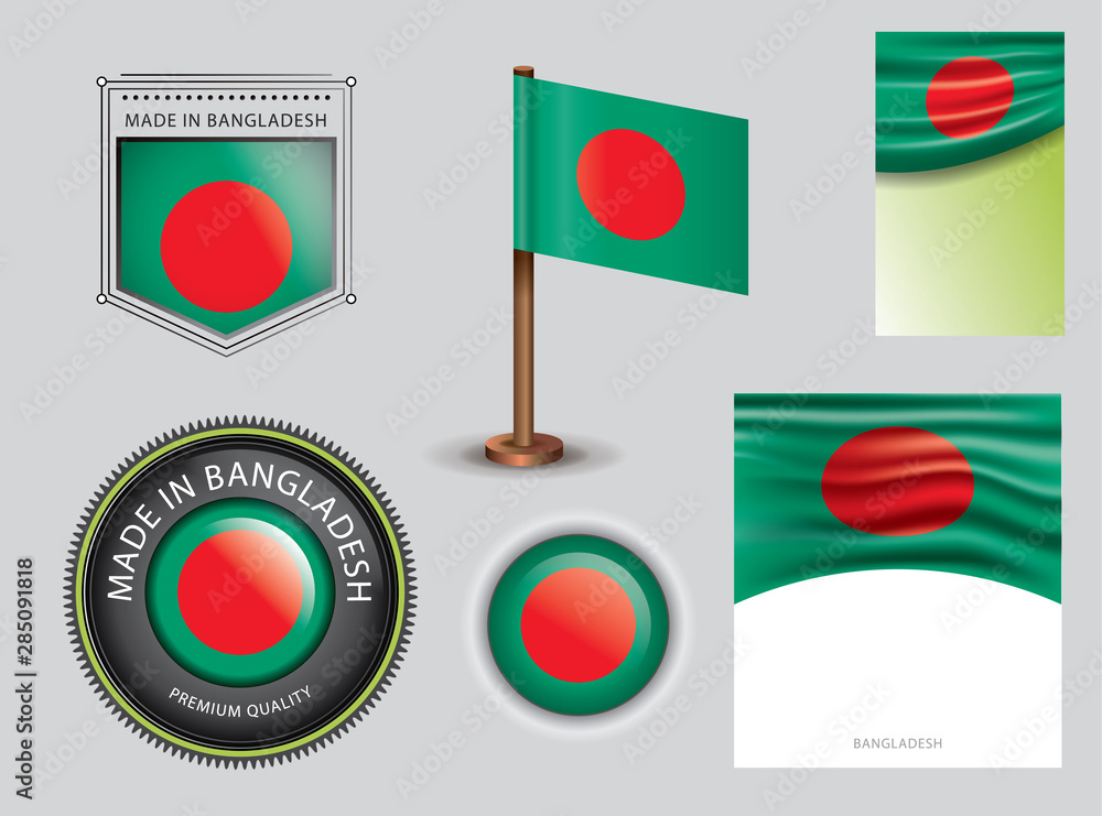 Made in Bangladesh seal, Bangladeshi flag and color Vector Art