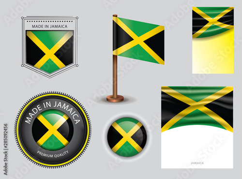  Made in Jamaica seal, Jamaican flag and color --Vector Art--