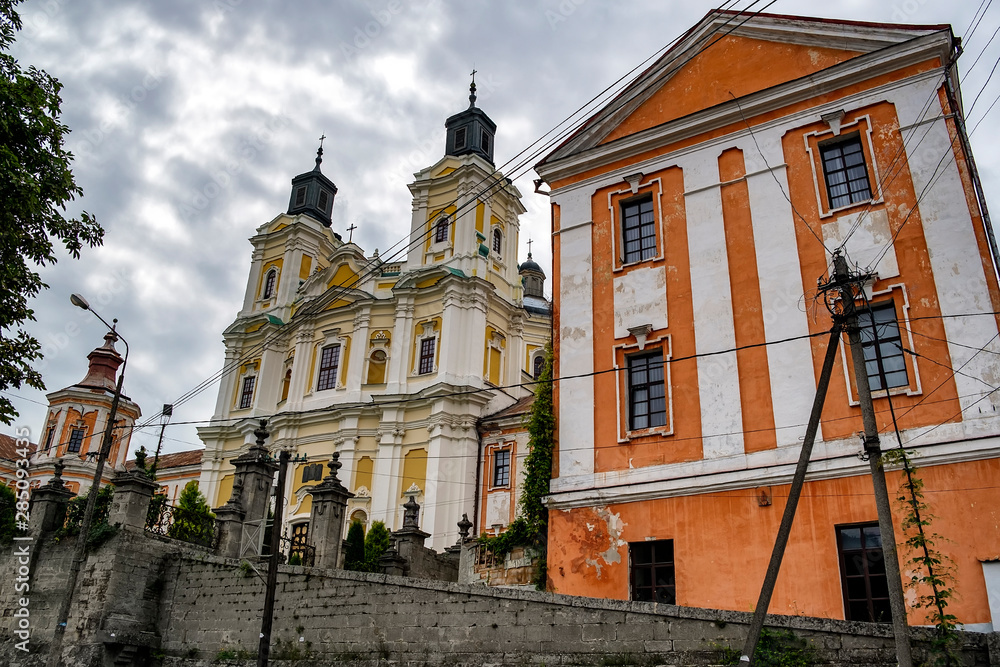 Saint Ignatius of Loyola and Stanislaus Kostka church (former Jesuit Collegium) in Kremenets, Ukraine. August 2019