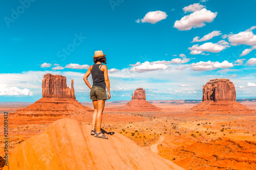 A young girl with black t-shirt in the Monument Valley National Park in the visitor center. Utah