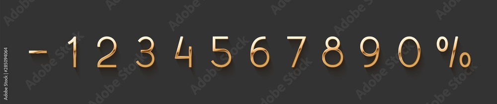 Golden elegant numbers 1, 2, 3, 4, 5, 6, 7, 8, 9, 0. Chic Design sign isolated on black background. Gold set of number, font luxury. vector illustration Golden elegant numbers 1, 2, 3, 4, 5, 6, 7, 8, 9, 0. Chic Design sign isolated on black background. Gold set of number, font luxury. vector illustration