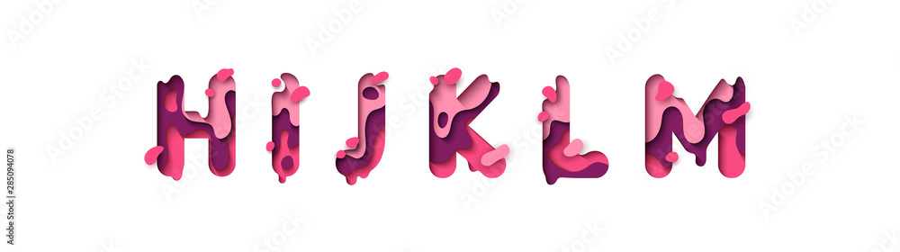 Paper cut letter H, I, J, K, L, M. Design 3d sign isolated on white background. Alphabet font of melting liquid. Paper cut letter H, I, J, K, L, M. Design 3d sign isolated on white background. Alphabet font of melting liquid.