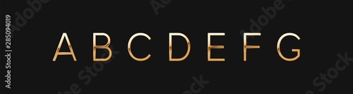 Golden elegant letter A, B, C, D, E, F, G. Chic Design sign isolated on black background. Gold Alphabet, font luxury. vector illustration
