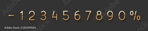 Golden elegant numbers 1, 2, 3, 4, 5, 6, 7, 8, 9, 0. Chic Design sign isolated on black background. Gold set of number, font luxury. vector illustration