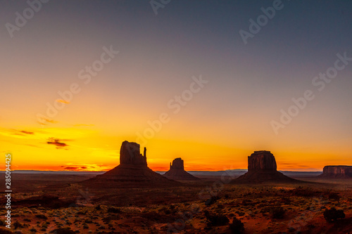 Monument Valley silhouette at the beautiful August sunrise  Utah