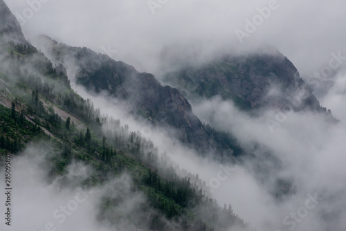 Fog in the mountains during the day