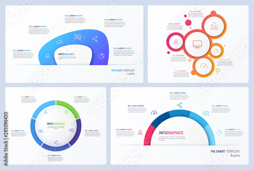 Set of minimal vector infographic templates. 5 options