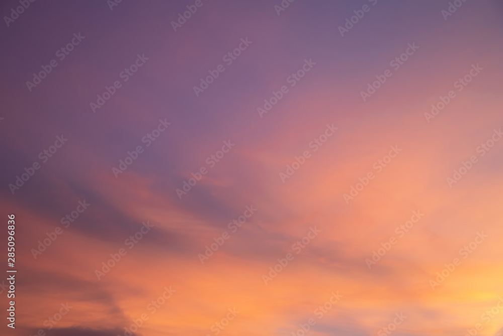 golden smooth cloud and purple sky in  evening twilight time.