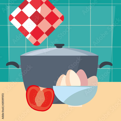 bowl eggs pot tomato cooking food preparation