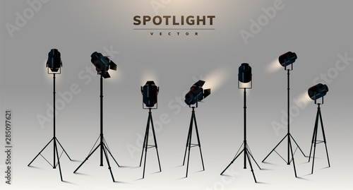 Spotlights realistic transparent background for show contest or interview vector illustration