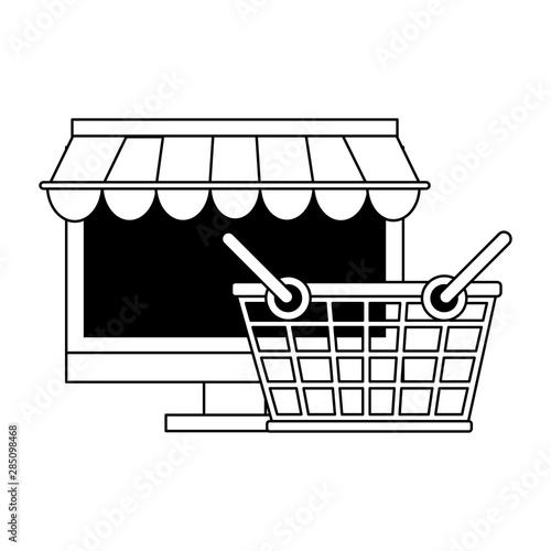delivery commerce online sales cartoon in black and white
