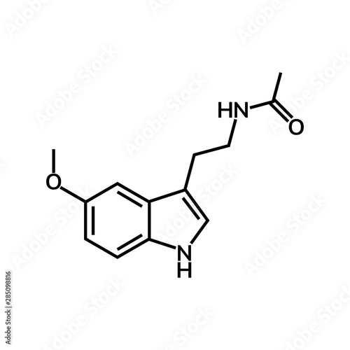 Melatonin chemical formula on white background